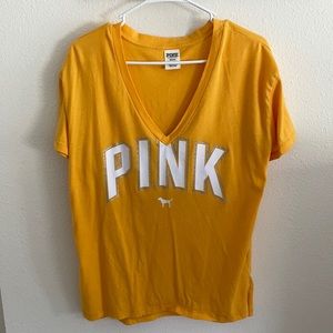 PINK Mustard yellow short sleeve tee. Size medium.